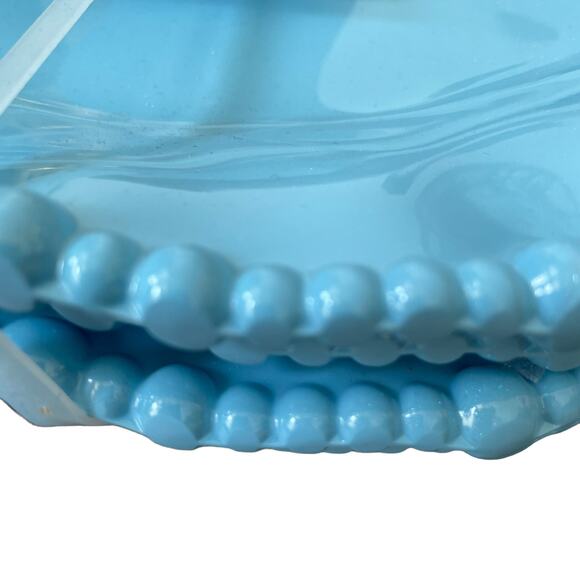 SOHO LOFT Sky Blue Melamine Scalloped Pearl Edge Dinner Plates 11" Set of 4 NEW - Picture 4 of 6